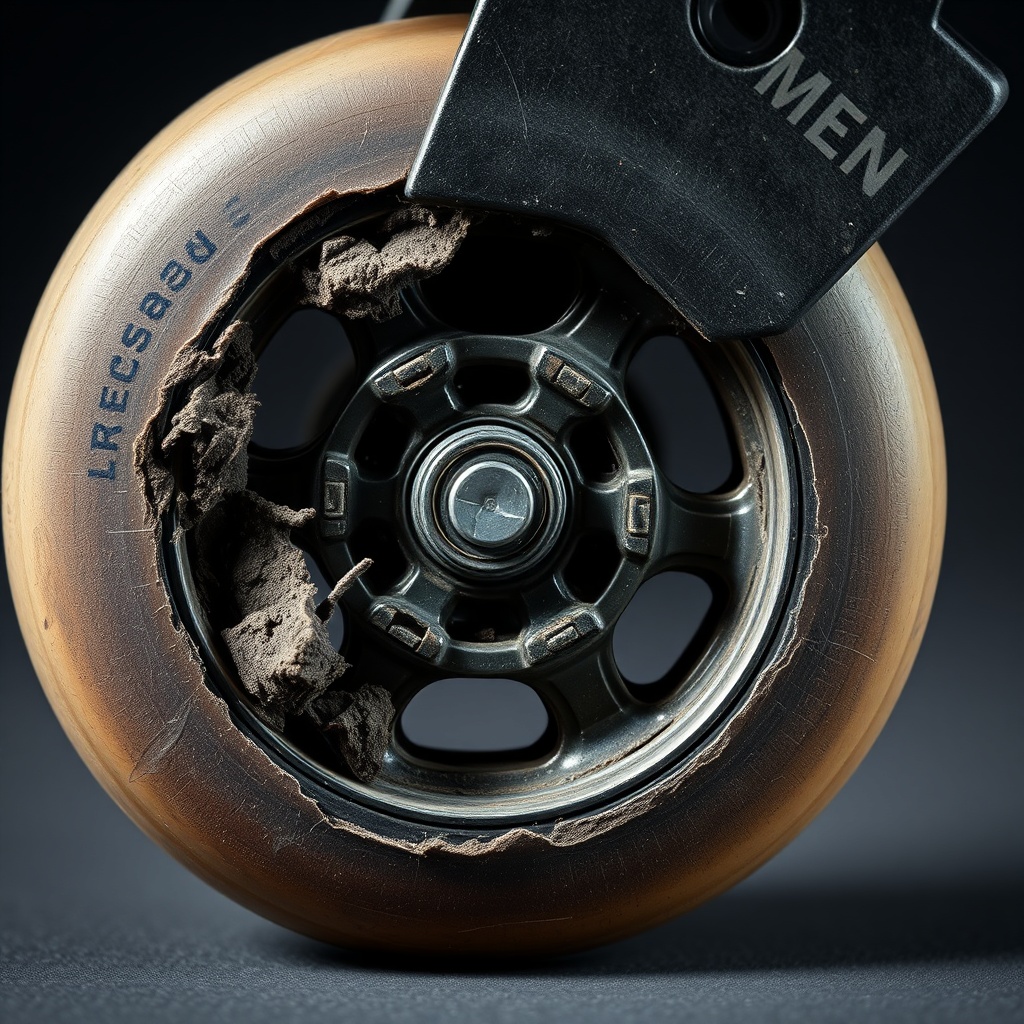 노면에 맞지 않는 휠 사용으로 인해 비정상적으로 마모된 인라인 휠의 단면